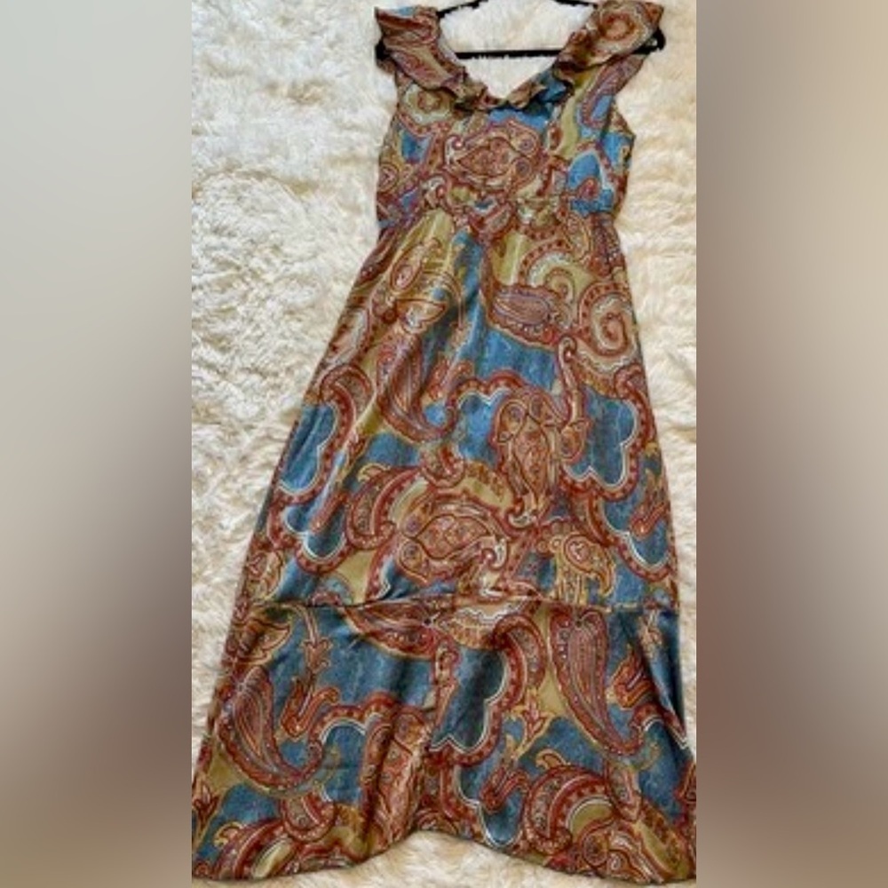 Lapis Midi Dress Boho‎ Paisley Ruffle Cottagecore Festival Silky Y2K Romantic M - Picture 4 of 11